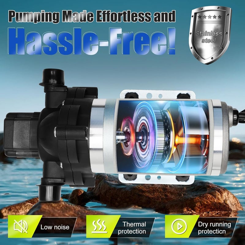 Etespie Industrial Diaphragm Water Pump 2088-594-154, 198GPH, 115V AC, 1/2in, Portable Electric Utility Water Pump 45PSI/3.1Bar, 3.3GPM/11.4LPM, Fit for Beverage and Water Applications, Water Pressure - Image 4